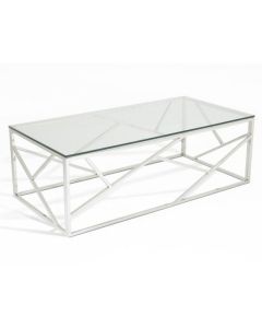Phoenix Clear Glass Top Coffee Table With Silver Frame