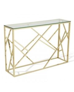 Phoenix Clear Glass Top Console Table With Gold Frame