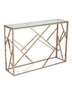 Phoenix Clear Glass Top Console Table With Rose Gold Frame