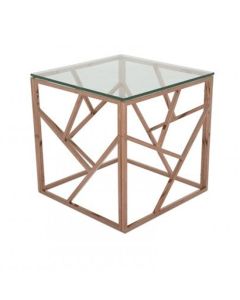 Phoenix Clear Glass Top Lamp Table With Rose Gold Frame