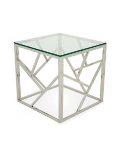 Phoenix Clear Glass Top Lamp Table With Silver Frame