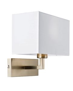 Piccolo White Fabric Wall Light In Satin Nickel