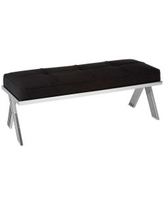 Piermount Fabric Upholstered Seating Bench In Black With Silver Legs