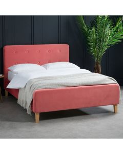 Pierre Crushed Velvet Upholstered Double Bed In Coral