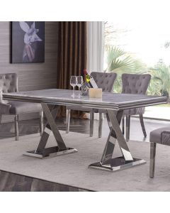 Plato Natural Stone Dining Table In Marble Effect With Stainless Steel Base