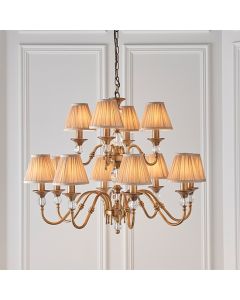Polina 12 Lights Beige Shades Ceiling Pendant Light In Antique Brass