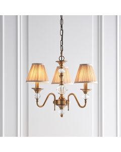 Polina 3 Lights Beige Shades Ceiling Pendant Light In Antique Brass