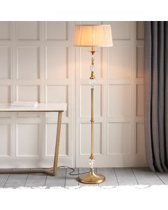 Polina Beige Shade Floor Lamp In Antique Brass