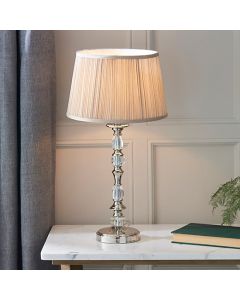 Polina Medium Beige Shade Table Lamp In Polished Nickel