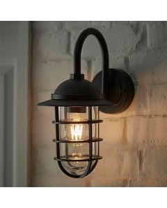 Port Outdoor Clear Glass Shade Wall Light In Textured Black