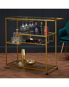 Porter Clear Glass Shelves Drinks Trolley In Gold