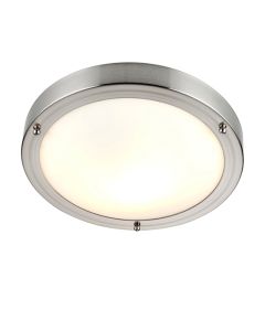 Portloe Frosted Glass Flush Ceiling Light In Satin Nickel