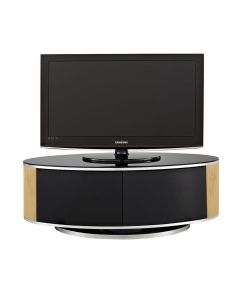 Luna Wooden TV Stand In Black High Gloss And Oak With Push Release Doors