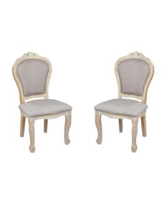 Provence Fabric Padded Seat Weathered Oak Wooden Dining Chairs In Pair