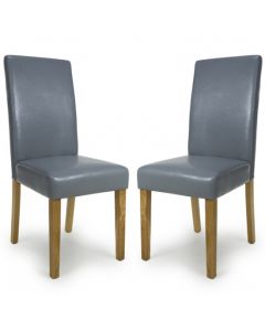 Buckley Grey Leather Effect Dining Chairs In Pair