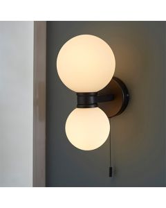 Pulsa 2 Lights Matt White Glass Shades Wall Light In Matt Black