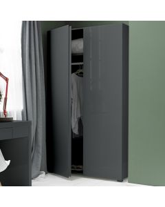Puro Wooden 2 Doors Wardrobe In Charcoal High Gloss