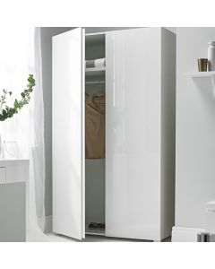 Puro Wooden 2 Doors Wardrobe In White High Gloss