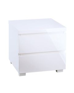 Puro Wooden Bedside Table In White High Gloss With 2 Drawers