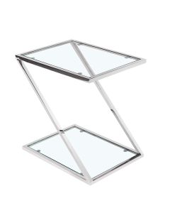 Qatar Clear Glass Lamp Table With Silver Stainless Steel Frame
