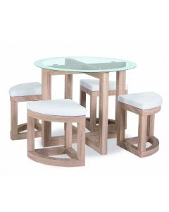 Quarry Round Glass Top Dining Table In Beech With 4 Stools