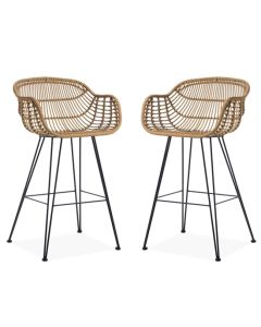 Rafferty Carver Natural Wooden Bar Stools In Pair
