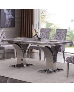 Ramada Natural Stone Dining Table In Marble Effect With Stainless Steel Base