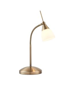Range White Glass Touch Task Table Lamp In Antique Brass