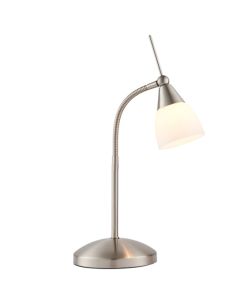 Range White Glass Touch Task Table Lamp In Satin Chrome