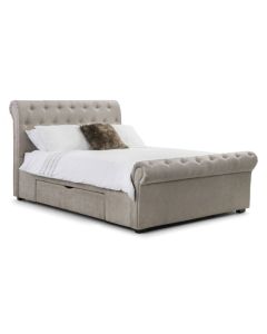 Ravello Chenille Fabric Upholstered 2 Drawers Double Bed In Mink