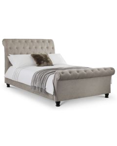 Ravello Chenille Fabric Upholstered Scroll King Size Bed In Mink