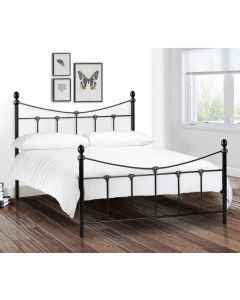 Rebecca Metal Double Bed In Satin Black And Antique Gold