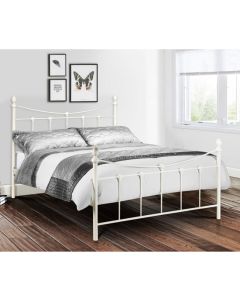 Rebecca Metal Double Bed In Satin White And Antique Gold