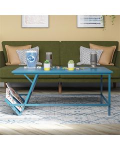 Regal Wooden Coffee Table In Blue With Magazine Rack