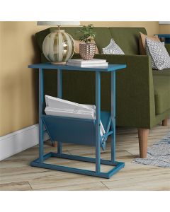 Regal Wooden Side Table In Blue With Magazine Rack