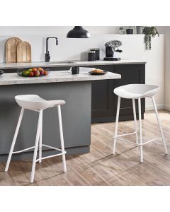 Renzo White Resin Bar Stools With White Metal Frame In Pair