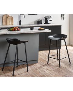 Renzo Black Resin Bar Stools With Black Metal Frame In Pair