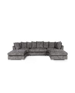 Repton U Shaped Fabric Sofa In Grey With Chrome Metal Legs