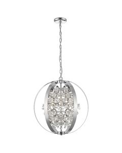 Reyna 5 Bulbs Crystal Balls And Beads Ceiling Pendant Light In Chrome