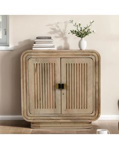 Hudson Carved Mango Wood Mini Sideboard With 2 Doors In Natural Oak