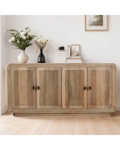 Hudson Carved Mango Wood Large Sideboard With 4 Doors In Natural Oak