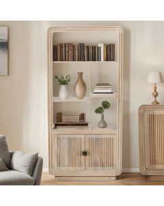 Hudson Carved Mango Wood Bookcase In Natural Oak