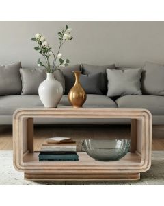 Hudson Carved Mango Wood Coffee Table In Natural Oak