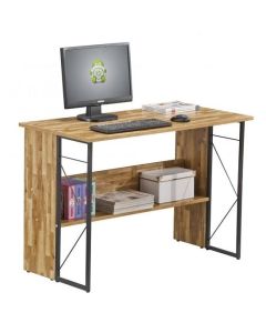 Rhodes Wooden Computer Desk In Walnut With Grey Steel Frame