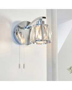 Ria Premium Faceted Glass Crystals Wall Light In Chrome
