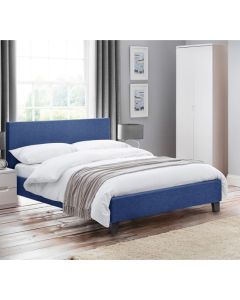 Rialto Linen Fabric Double Bed In Dark Blue