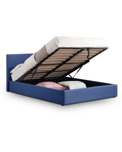 Rialto Linen Fabric Lift Up Storage Double Bed In Dark Blue