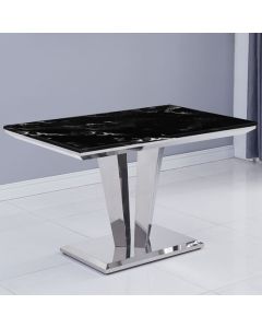 Riccardo 120cm Marble Dining Table In Black With Twin Pedestals