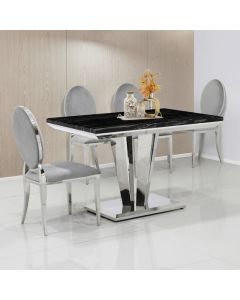 Riccardo 80cm Marble Dining Table In Black With 4 Hampton Grey Chairs