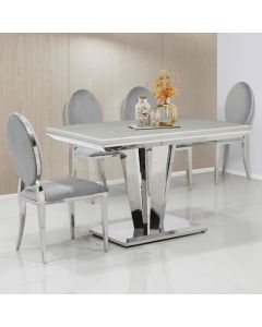 Riccardo 80cm Marble Dining Table In Cream With 4 Hampton Grey Chairs